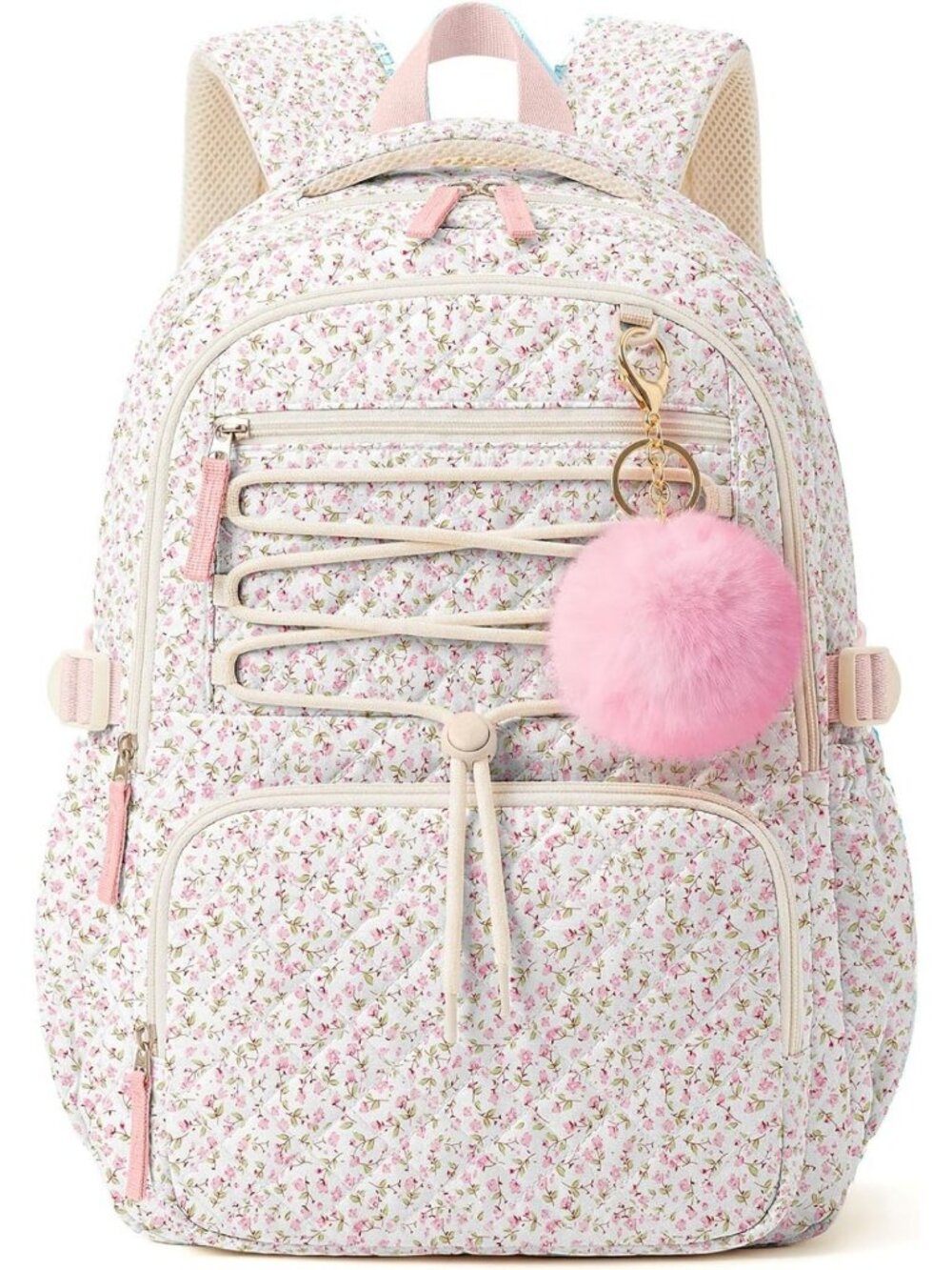 Cute Quilted Backpack for Girls, Lightweight Multi-Pocket Bookbag for School